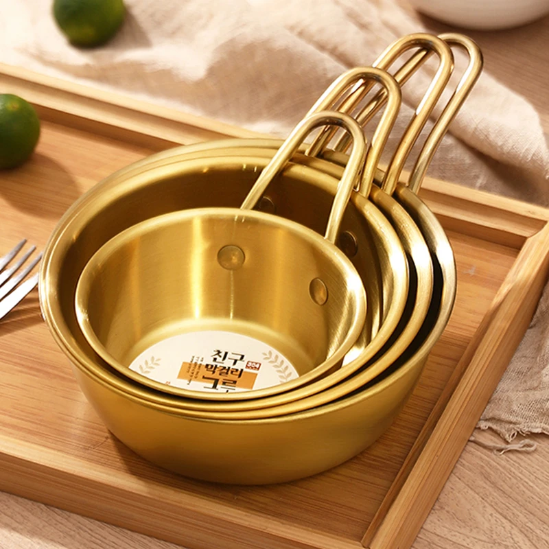 304不锈钢韩式米酒碗带把手不锈钢酒碗金色小黄碗韩国调料碗网红