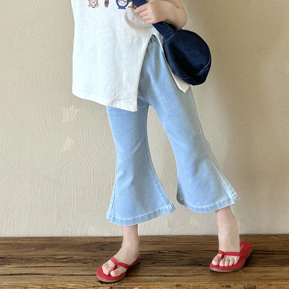 《现货》女宝2024夏季新款女童薄款弹力牛仔喇叭裤牛仔九分裤