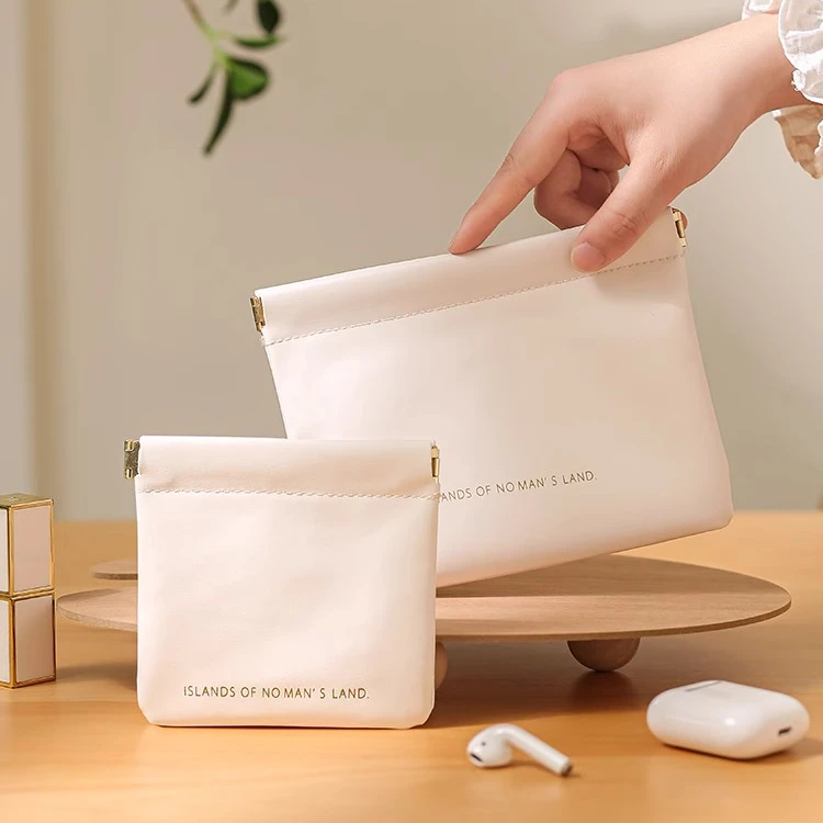 自动闭合化妆包旅行收纳袋开合零钱包卡包口红收纳小包弹片收纳包