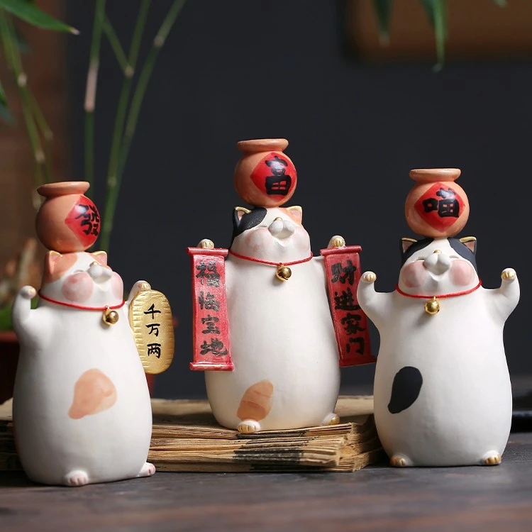 陶瓷招财猫桌面摆件创意装饰乔迁开业生日礼物新中式玄关可爱结婚