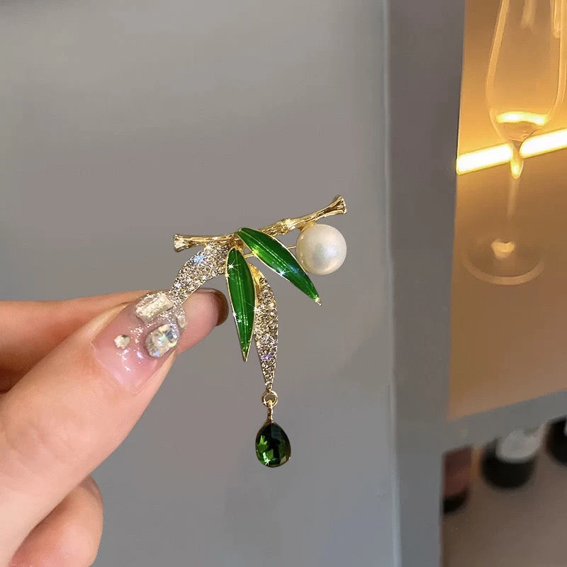 天然淡水珍珠胸针胸花胸饰批发手工气质绿色手工气质绿色复古古风