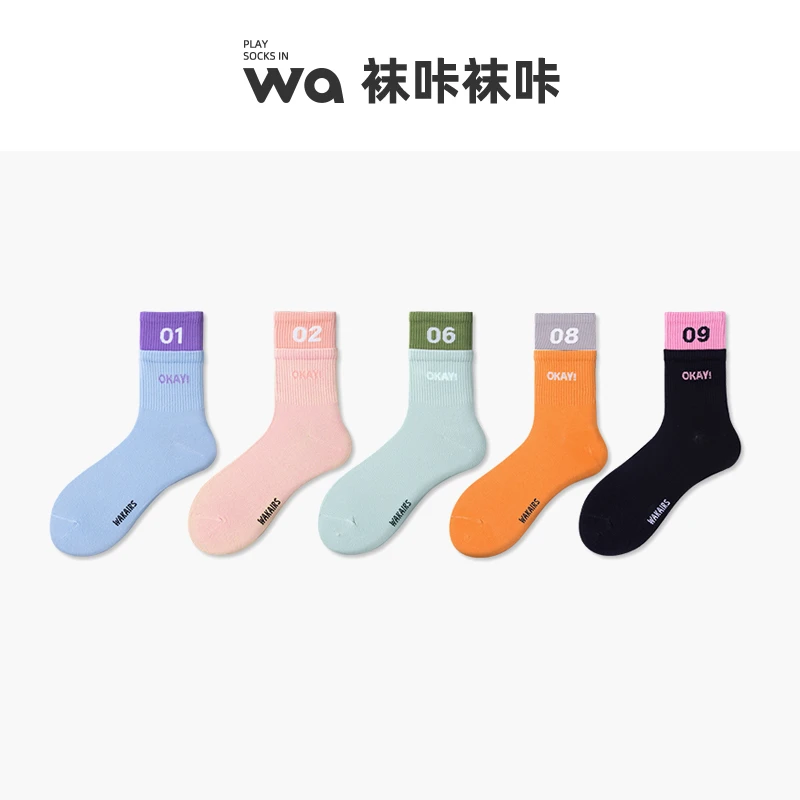 袜子春夏女袜白色情侣运动风中筒潮袜百搭透气中筒袜