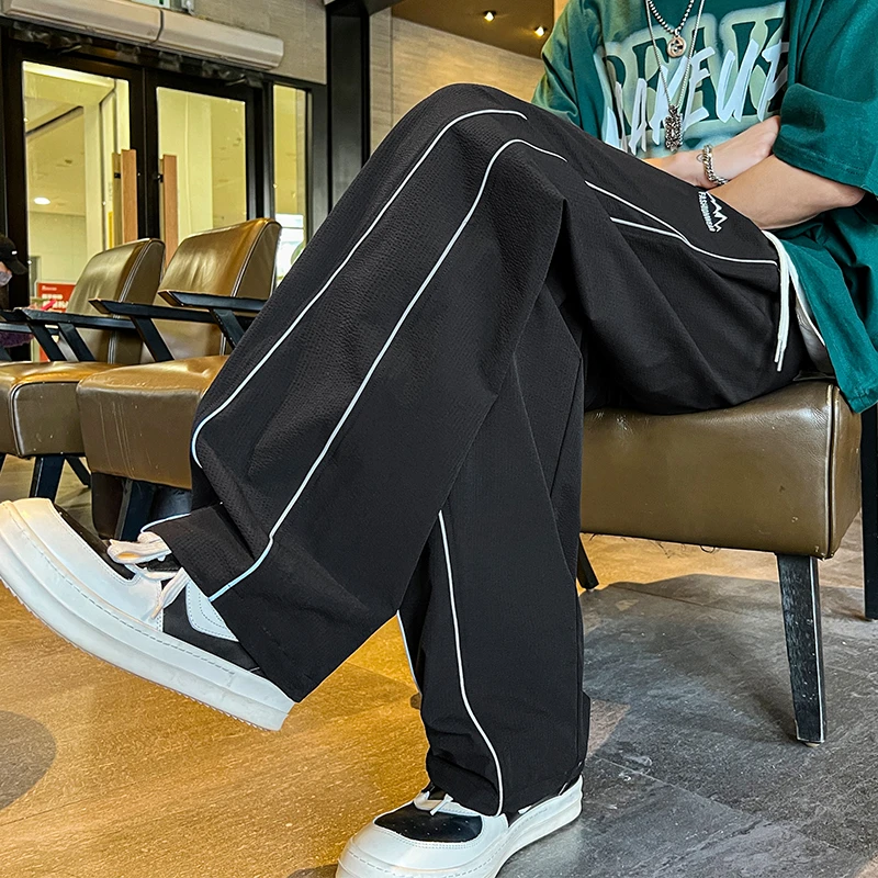 男春夏季薄款休闲裤学生阔腿裤胖子百搭透气高街宽松加肥加大长裤