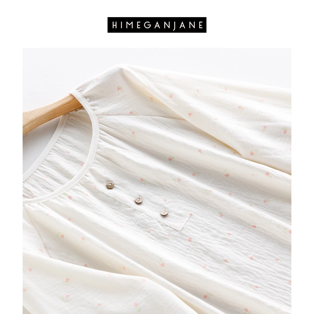 HIMEGANJANE 云朵泡泡布 绵柔触感肌理感小碎花家居服套装4917