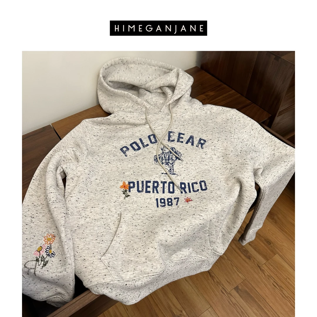 HIMEGANJANE 拉夫小熊 重磅毛圈花纱小刺绣连帽卫衣 4929