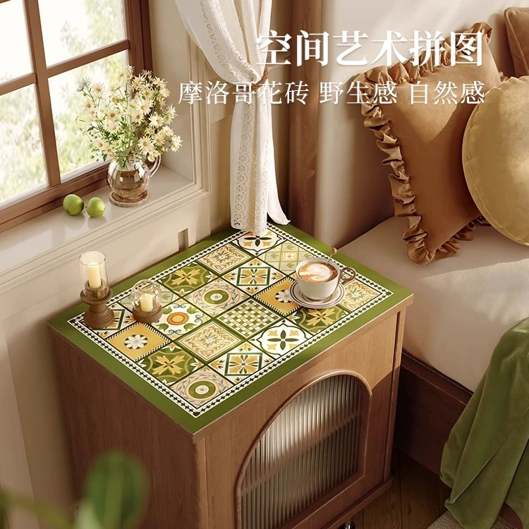 范居那不勒斯法式田园风绿色花砖莫里斯卧室床头柜垫桌垫绿色