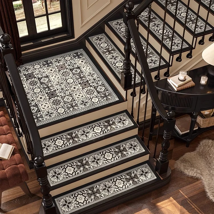 范居黑野实木楼梯防滑踏步垫皮革地垫旋转台阶家用垫子脚垫