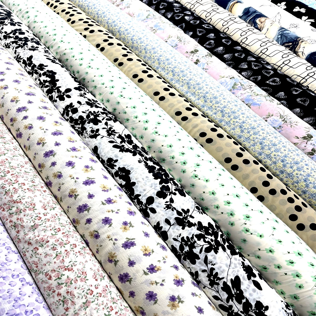 新款夏季仿醋酸弹力提花碎花面料连衣裙吊带裙衬衣半身裙垂感飘逸