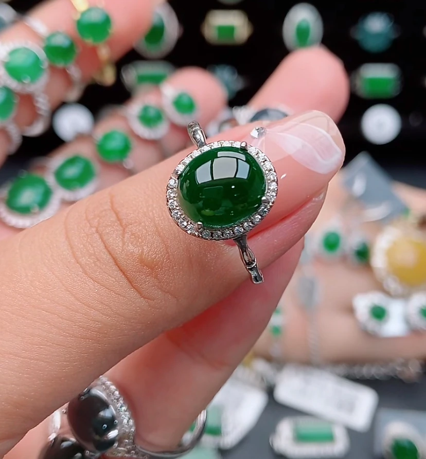 S925银镶嵌纯天然a货翡翠戒指