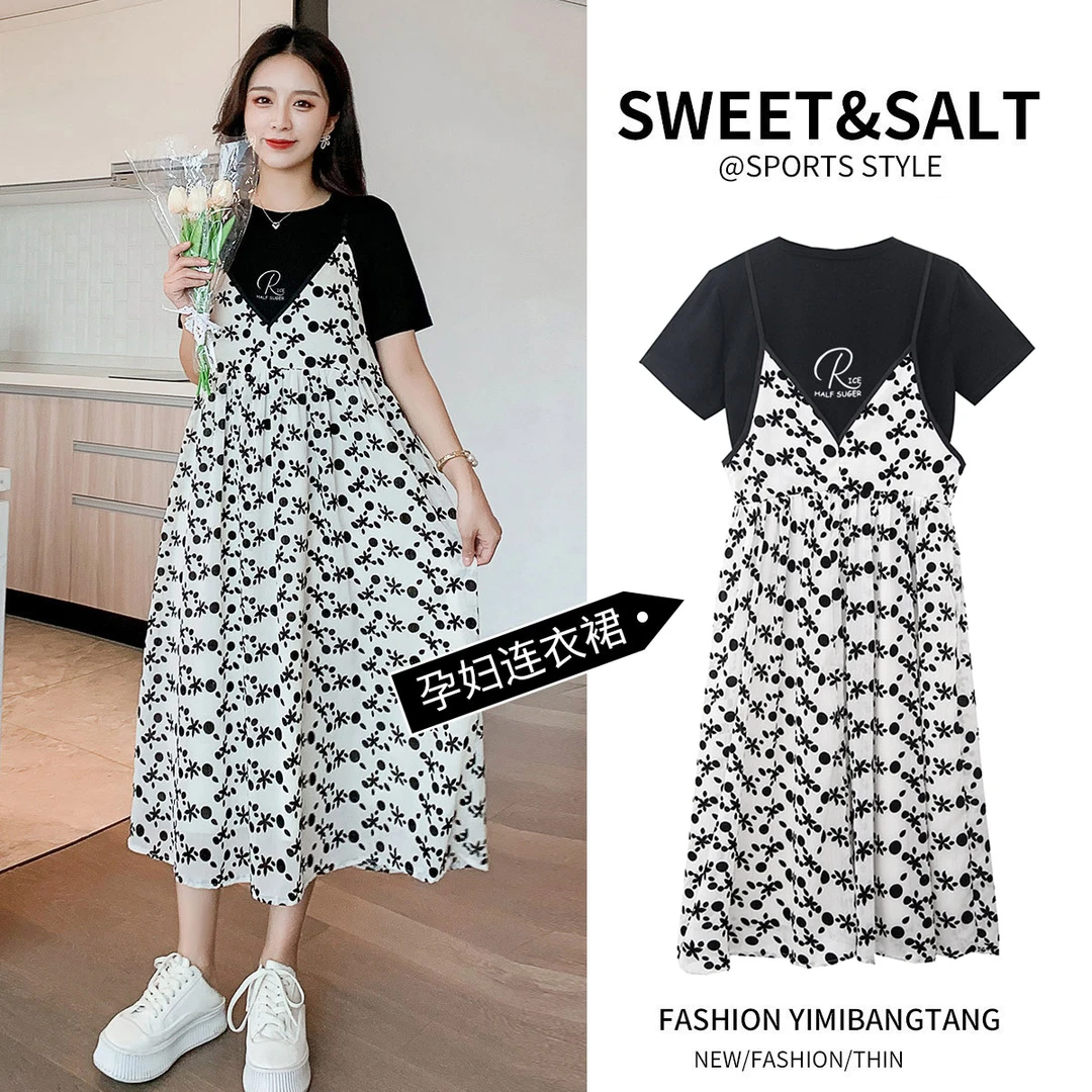 孕妇连衣裙2024夏季薄款孕妇裙子时尚减龄孕妇装孕妇两件套