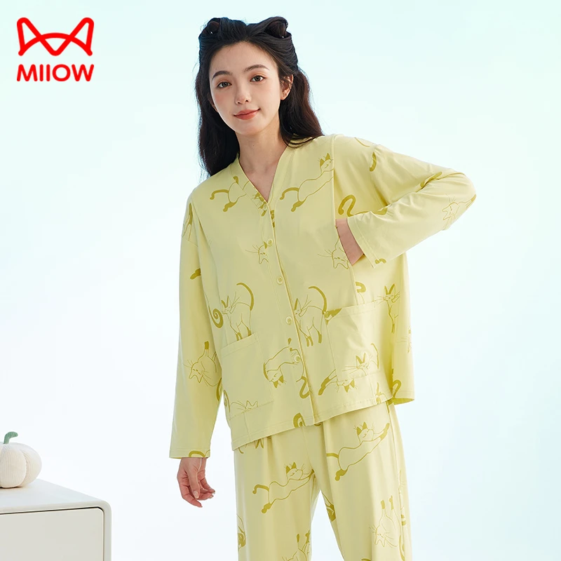 猫人【莫代尔棉】月子服睡衣女套装四季可穿舒适哺乳家居服QX