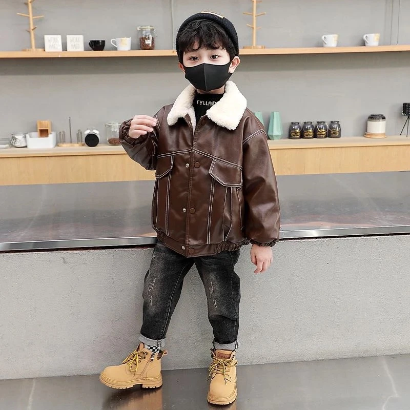 男童冬款外套2024新款洋气宝宝秋冬款皮夹克上衣儿童韩范酷帅皮衣