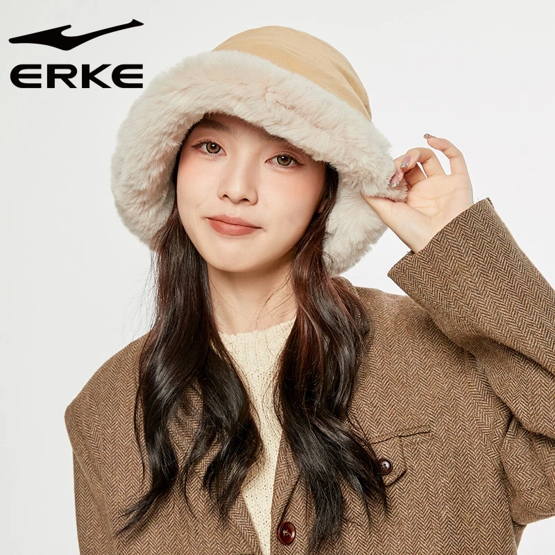 鸿星尔克毛绒帽男女冬季加绒渔夫水桶帽防风保暖护耳加厚百搭