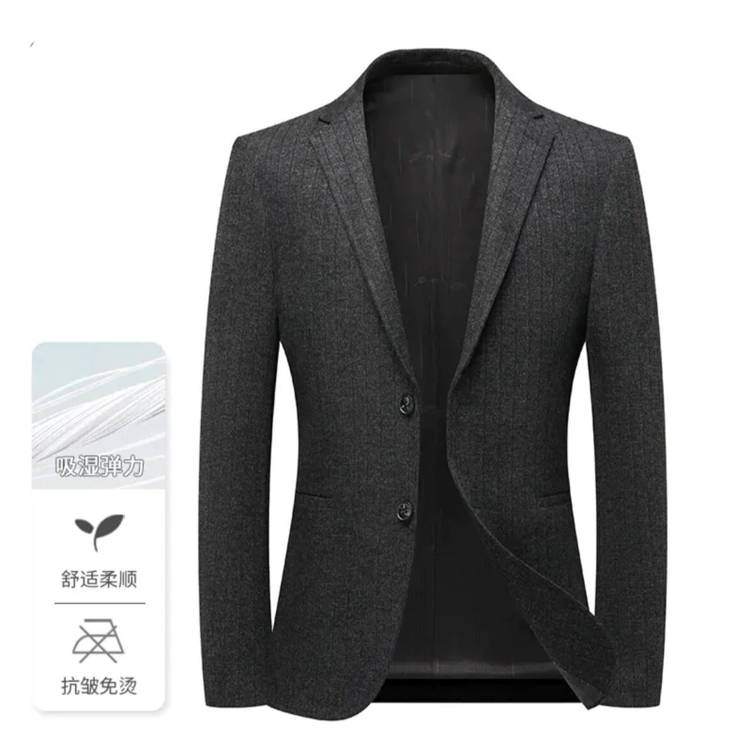 新款商务休闲纯色竖条纹西服免烫抗皱修身春秋小西服外套82391