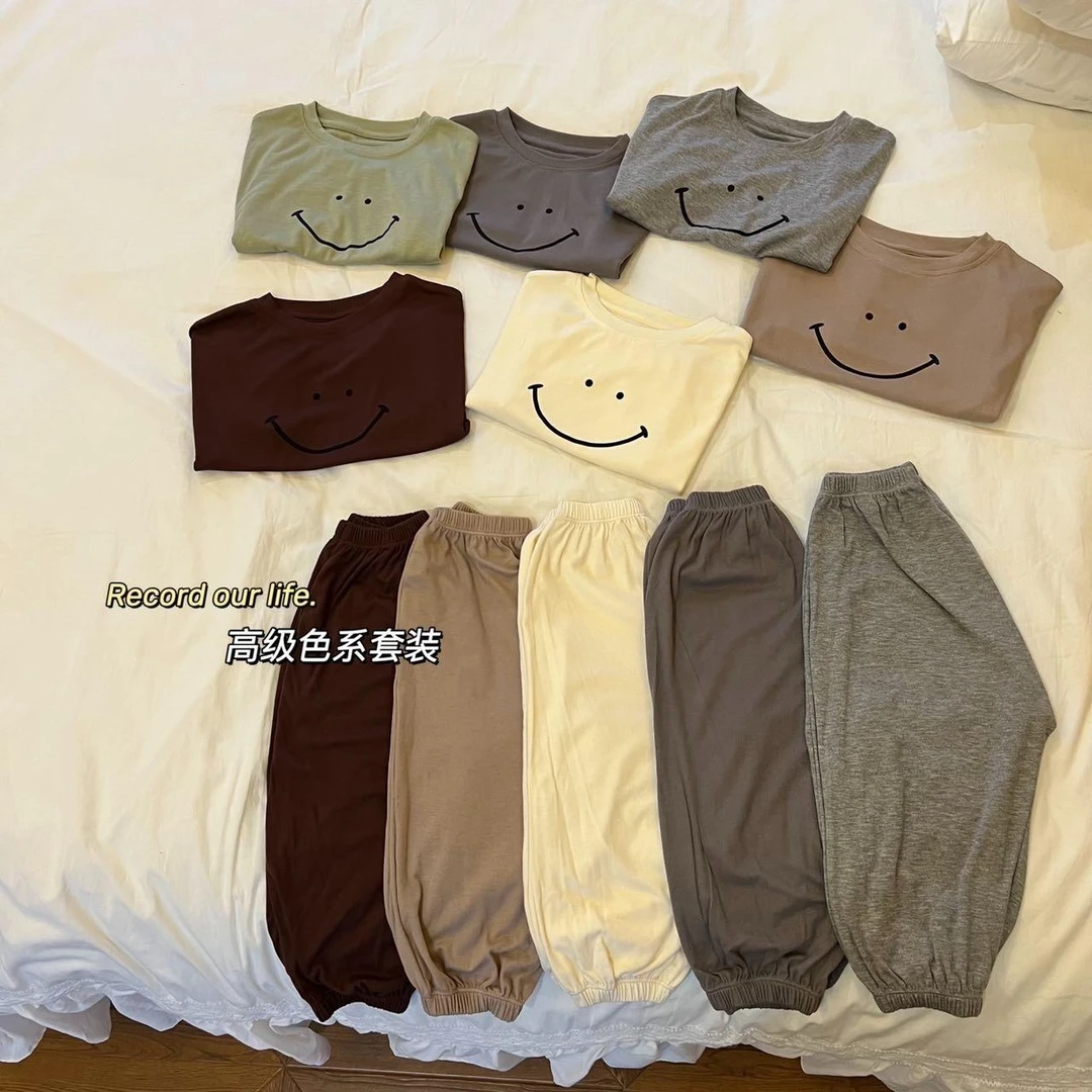 【志杰】亲肤柔软韩版男女童莫代尔笑脸家居服套装宝宝印花可外穿