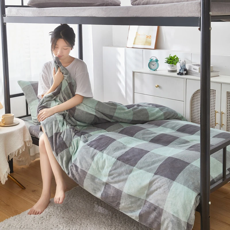 冬季加厚保暖A类臻棉绒大学生宿舍上下铺床三件套0.9米床笠款加绒