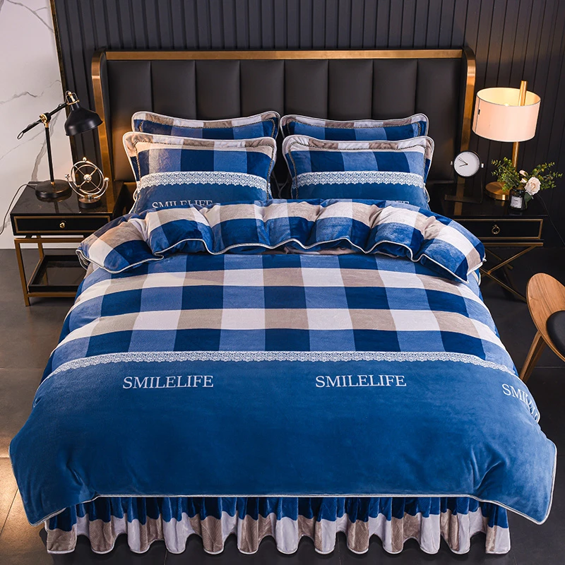 加厚牛奶绒珊瑚绒床上三件套学生宿舍加绒被套四件套毛绒床单冬季