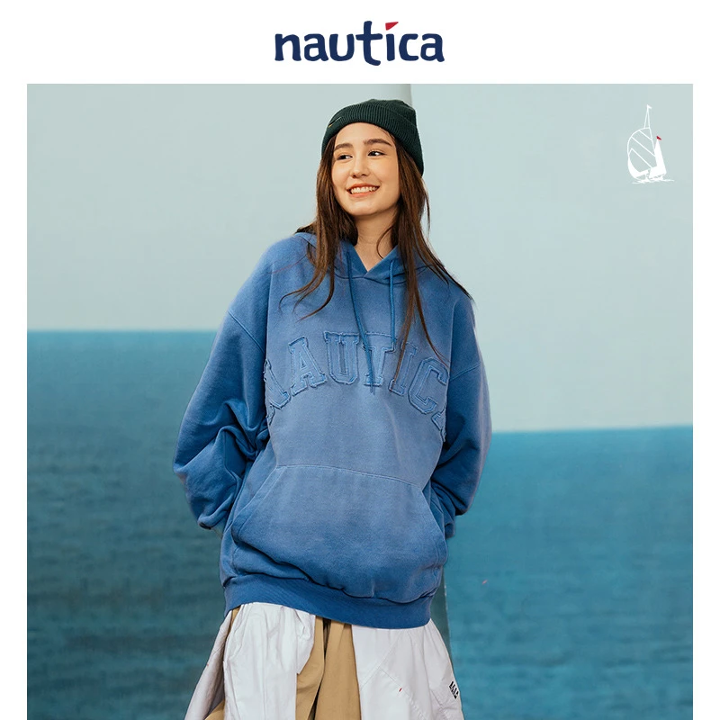 nautica jp复古cityboy宽松套头连帽卫衣纯色上衣JPKW3102雅丹风