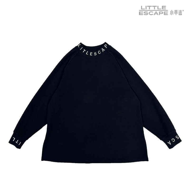 X设计师加绒加厚黑色卫衣全绣花宽松领子字母简约百搭6049