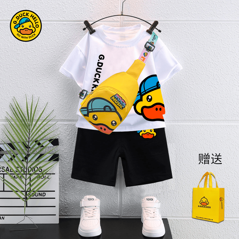 小黄鸭2024夏季新款短袖上衣短裤两件套装夏装中小童男孩衣服薄款