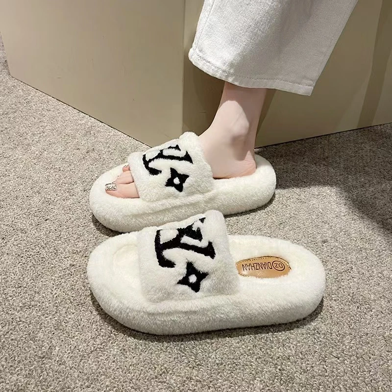 2024秋冬新款高级感网红毛毛拖鞋女外穿厚底女士时尚百搭保暖棉鞋