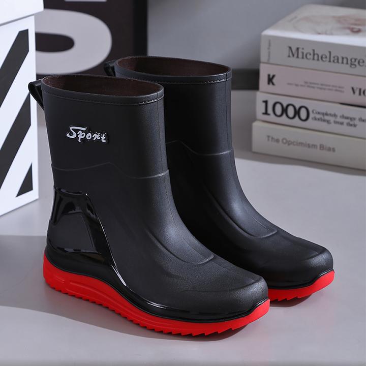 男士时尚中筒雨鞋厚底加绒防水鞋防滑保暖轻便耐磨短筒水靴雨水鞋