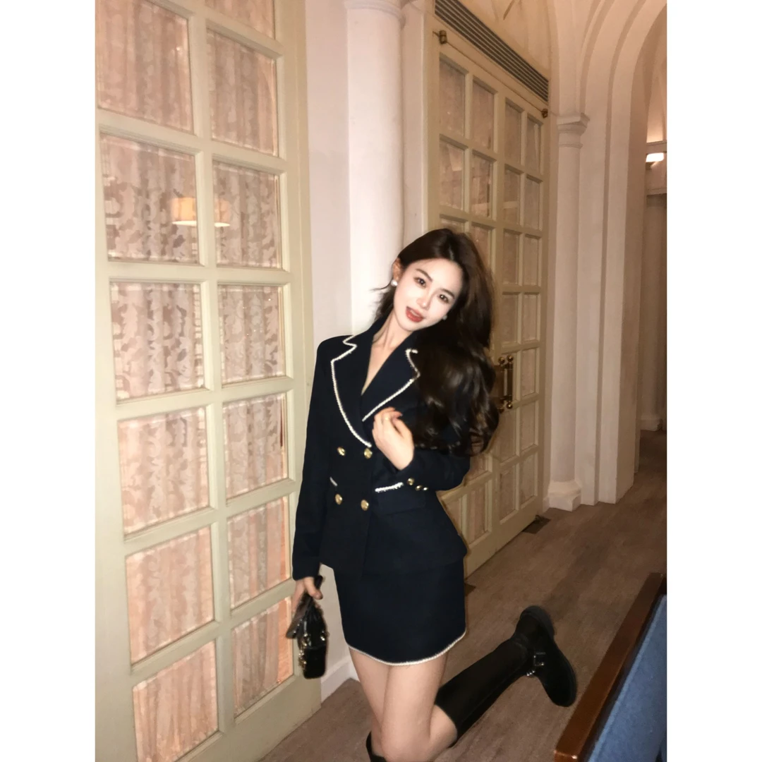 【海枯石蓝】小香风时尚收腰显瘦外套设计感高级优雅半裙套装LL9350