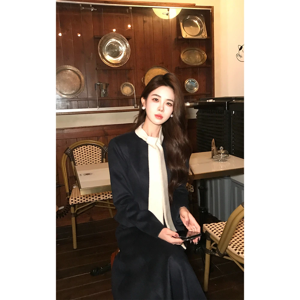 【冬日恋曲】气质设计感秋冬新款绑带收腰呢子上衣+大摆半裙TT1058