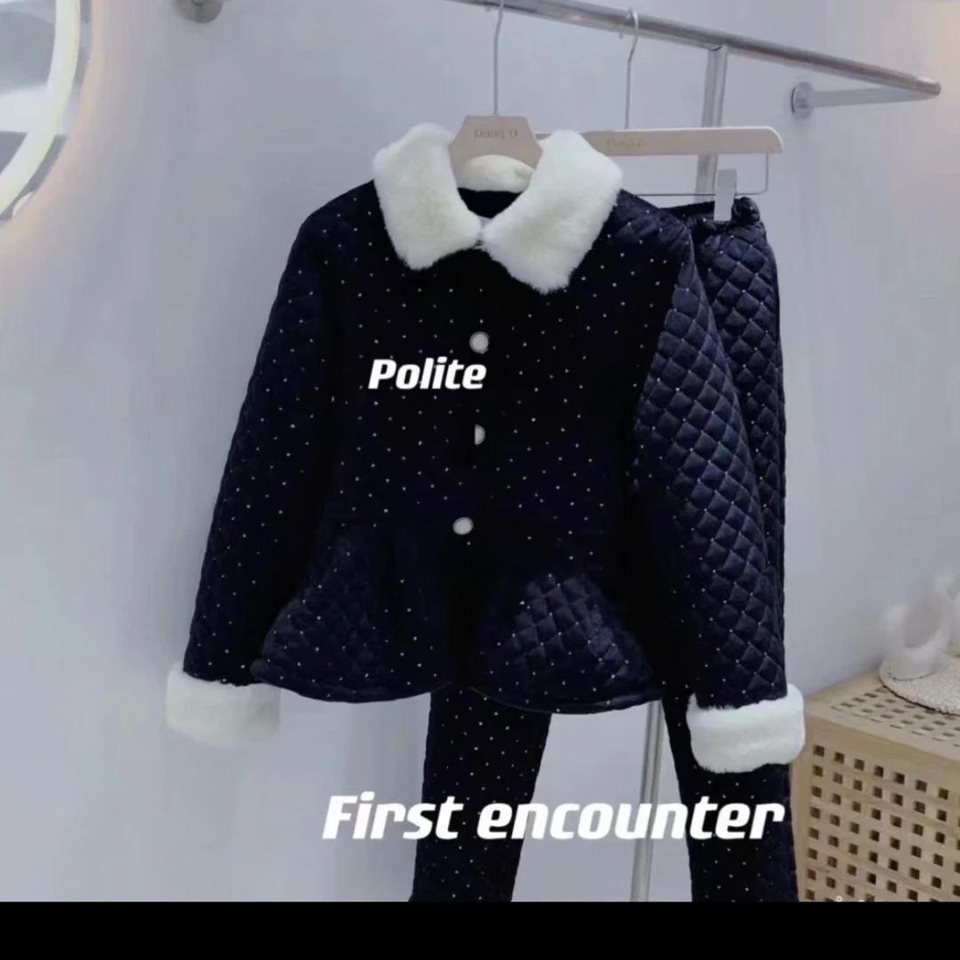 亮晶晶女士加厚家居服冬款套装