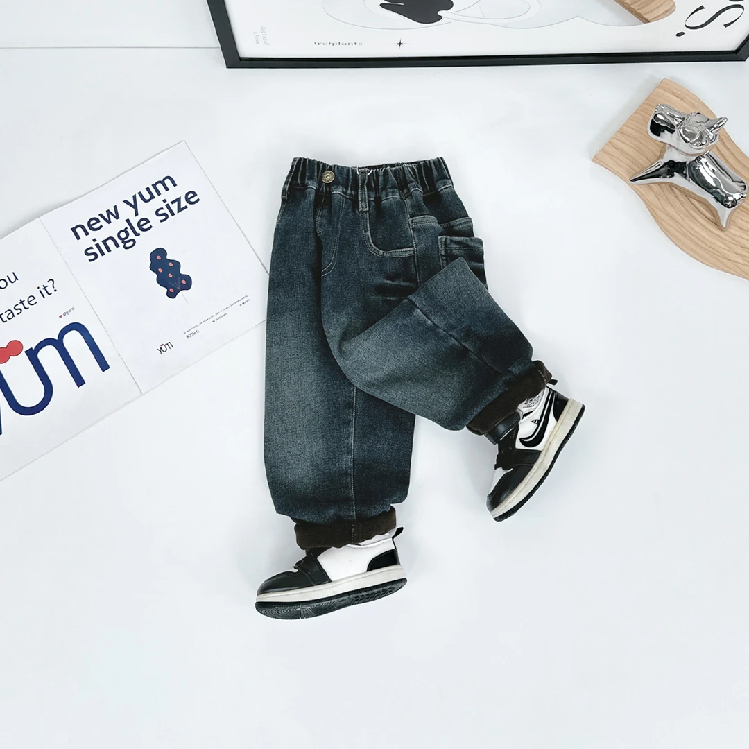 男童牛仔裤加绒裤子儿童2024新款秋冬装 D-WK2478-1 悠悠童话童装