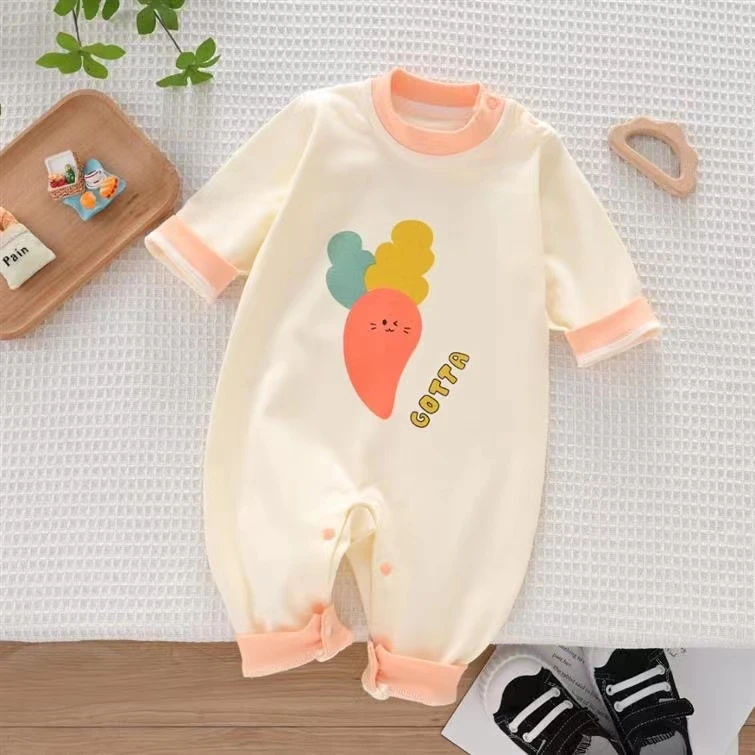 小清新空调服40精梳全衣无骨A类薄款婴儿新生儿闭档四季款连体衣