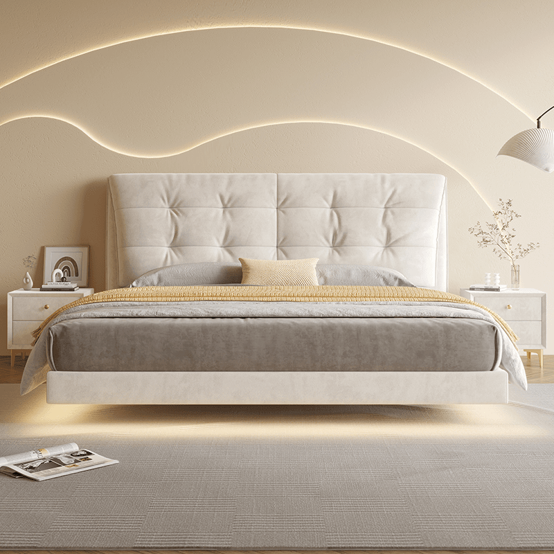 科技布艺床简约现代轻奢主卧实木悬浮床创意大小户型双人床