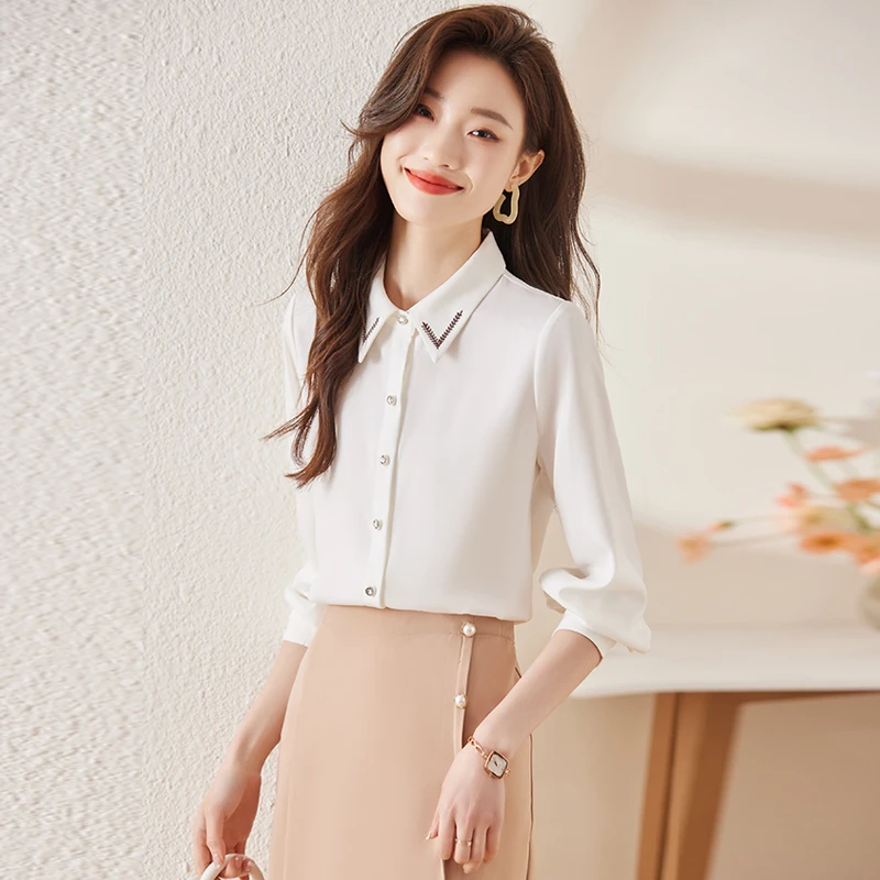 Q6723春季法式衬衫百搭气质时尚白色设计感通勤女衬衣