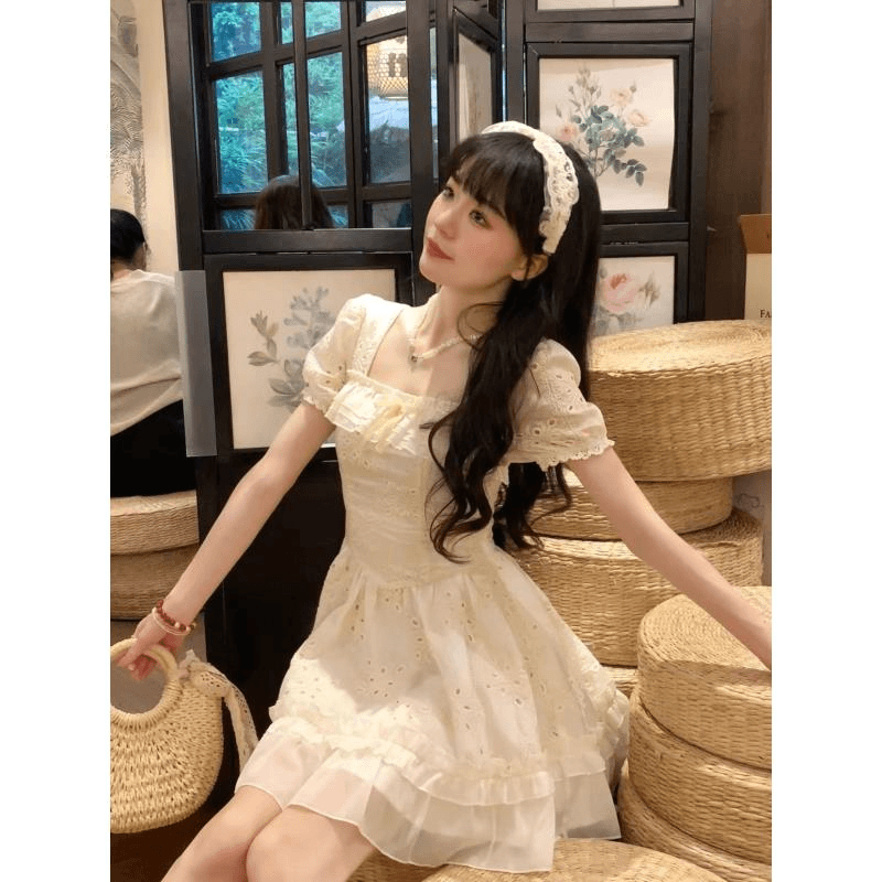 【千金推荐】天菜甜美蕾丝花边绣花收腰初恋公主女装连衣裙QJ50210A