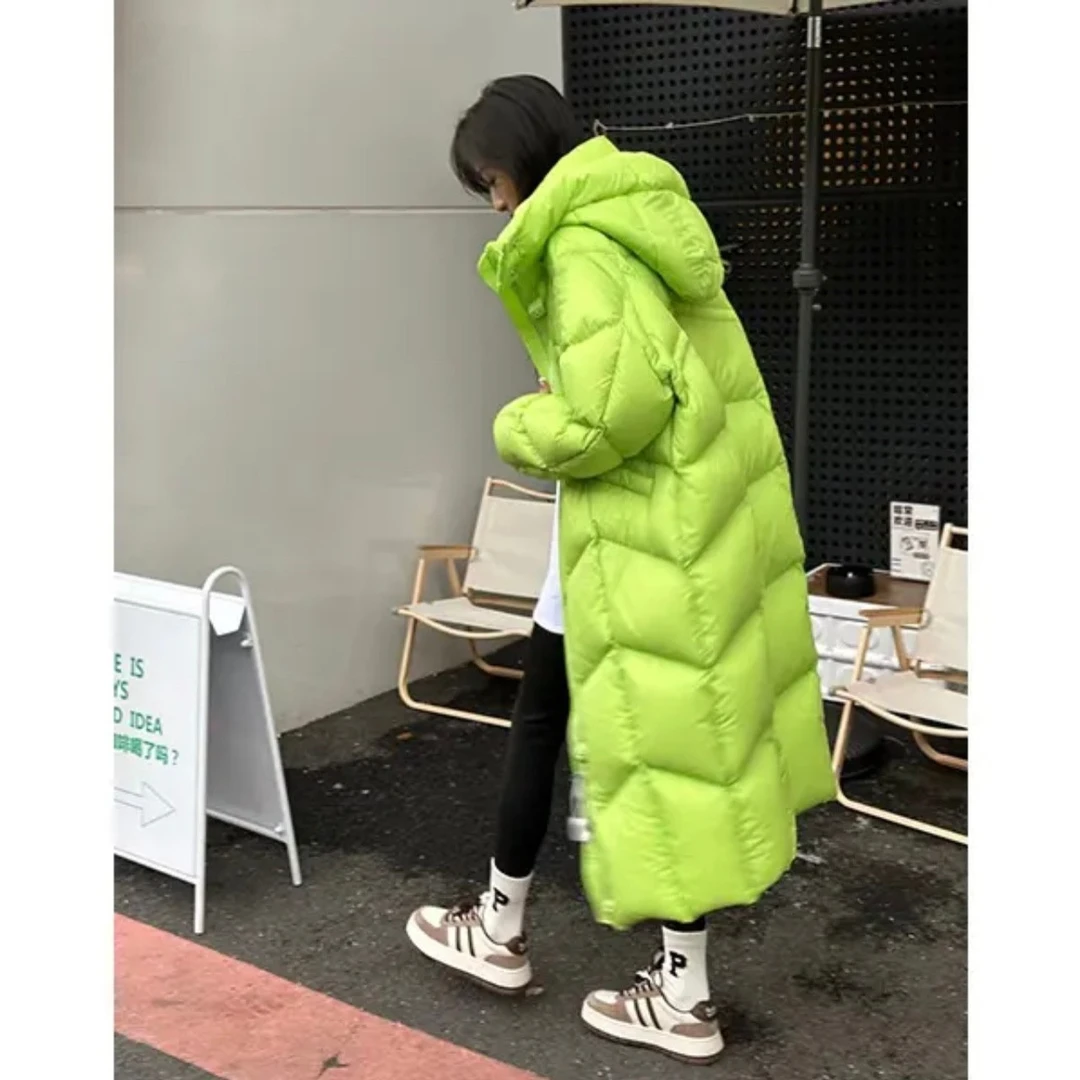 2022新款羽绒服冬季女士外套连帽宽松过膝白鸭绒常规加厚保暖过冬