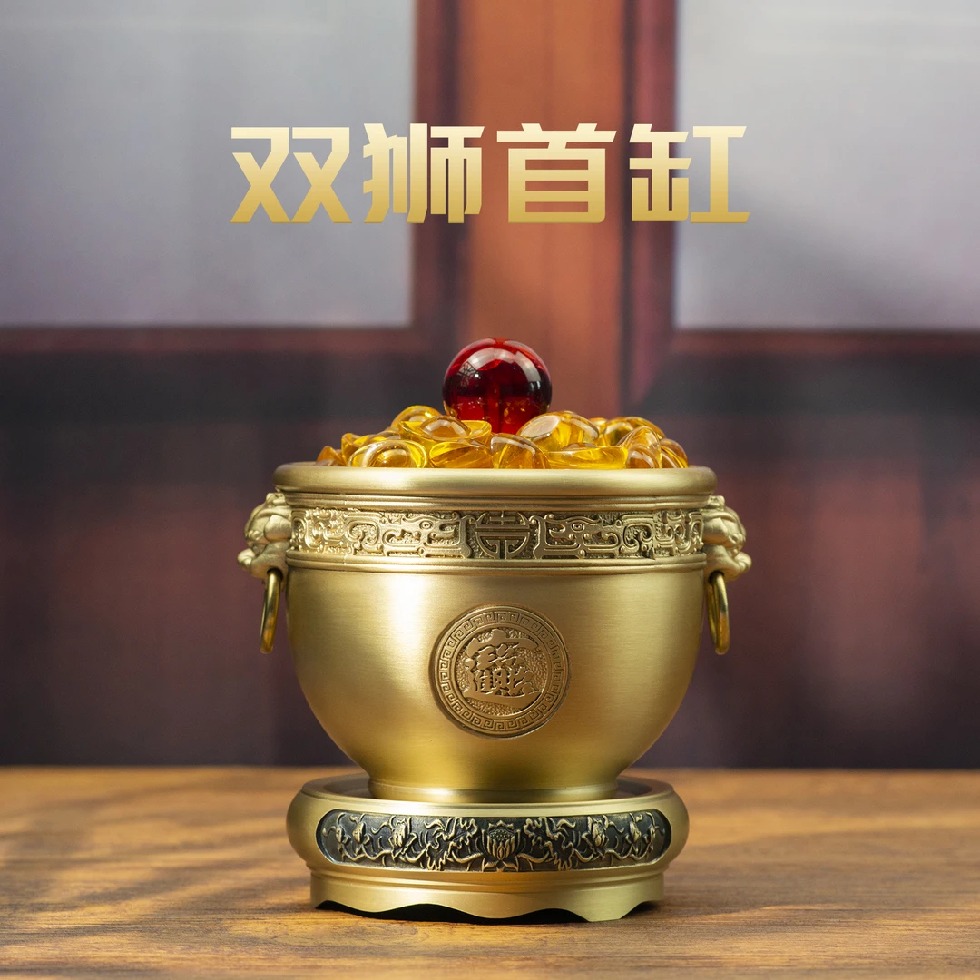 小铜记纯铜故宫缸摆件黄铜米缸家居装饰品黄铜聚宝盆办公室铜摆件