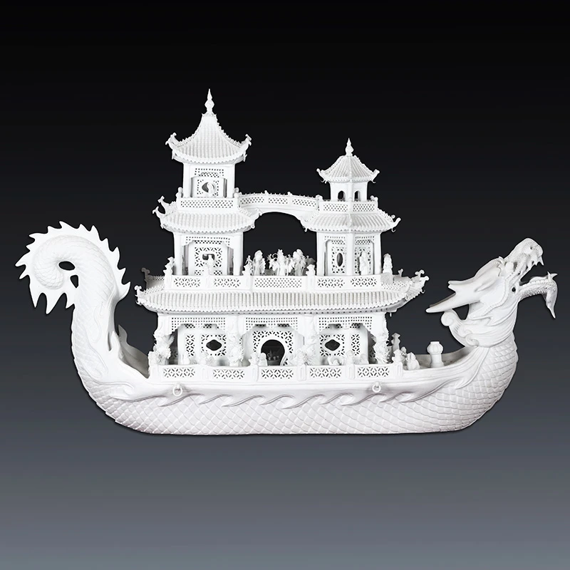 景德镇中式陶瓷手工雕刻船雕塑工艺品客厅博古架酒柜装饰书房摆设