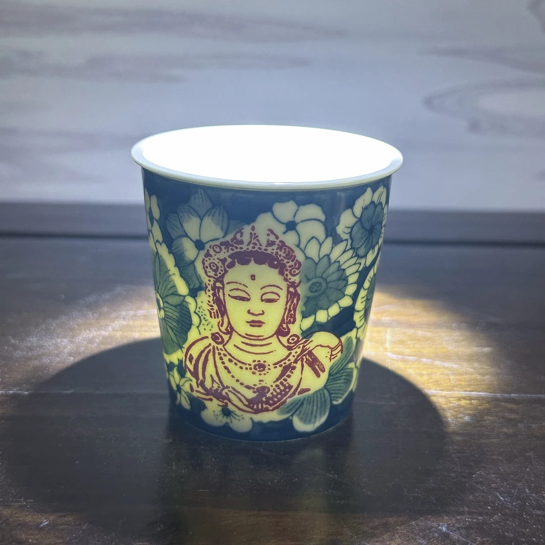 景德镇陶瓷手绘主人杯青花釉里红花开见佛茶杯老厂货收藏瓷杯子