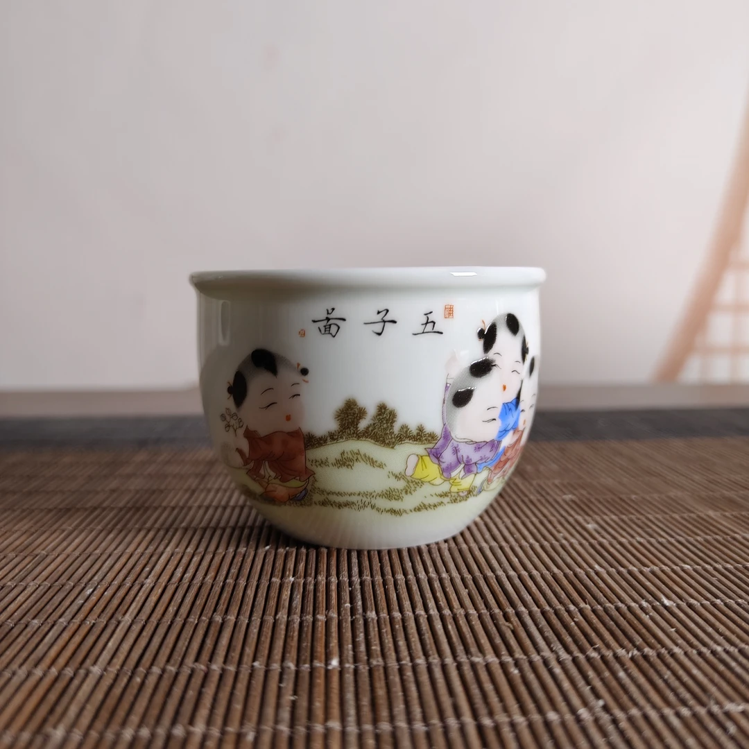 景德镇陶瓷五子图主人杯茶杯缸杯茶盏功夫茶单杯中式白瓷家用茶杯