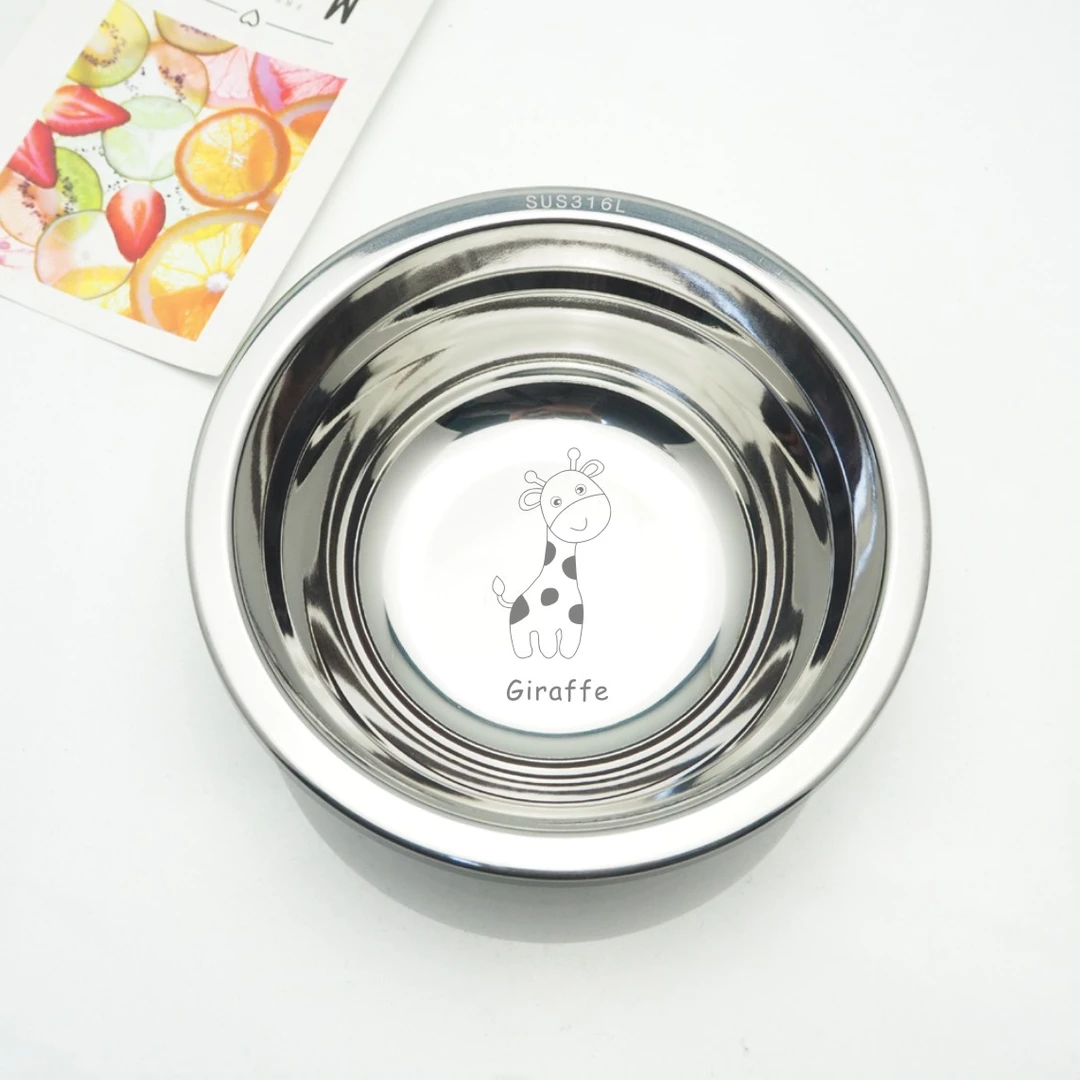 316L不锈钢饭碗水果盆菜盆儿童幼儿园卡通生肖单层加厚防摔金属