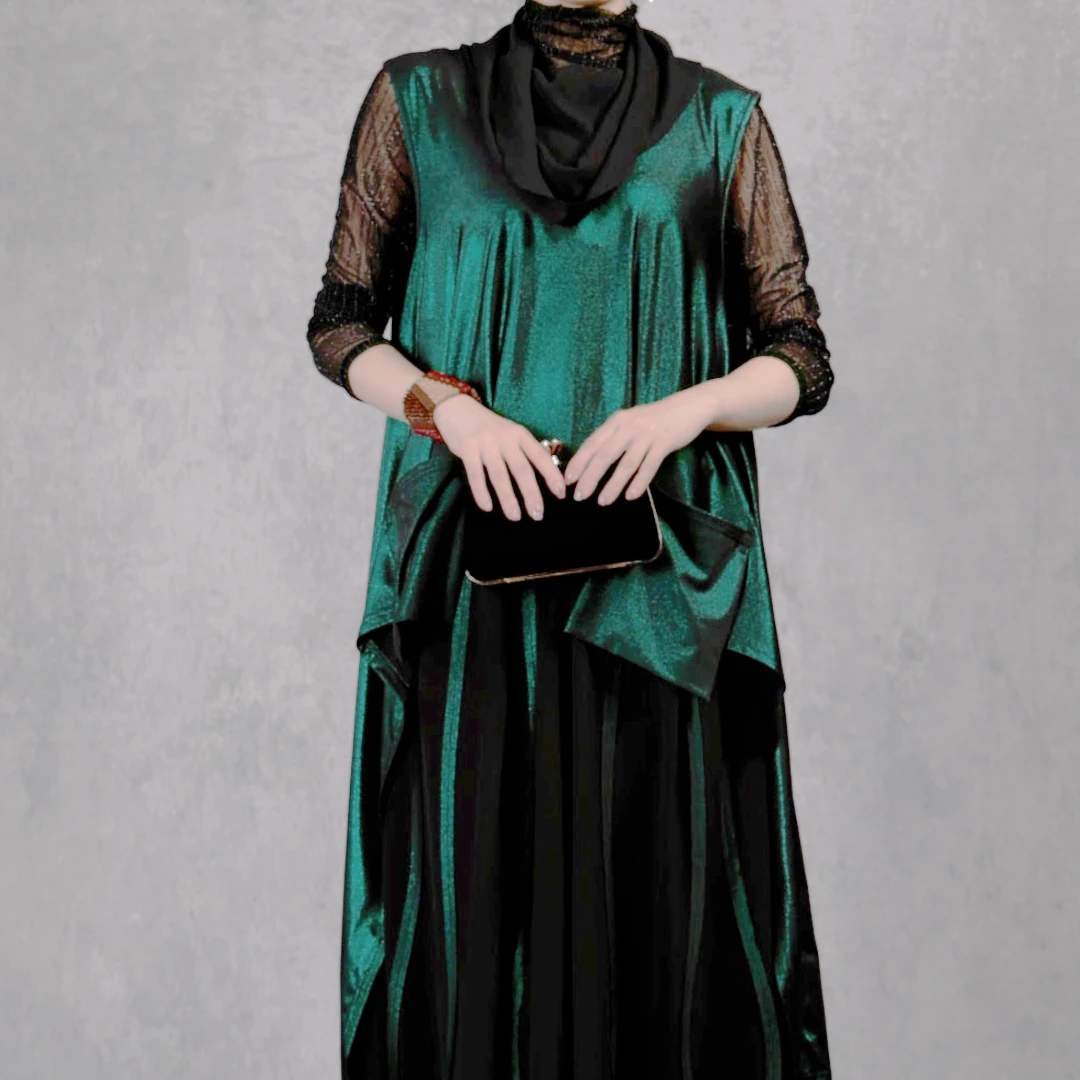 【山海轻奢】Y23098-7新款绿色堆堆领双口袋上衣