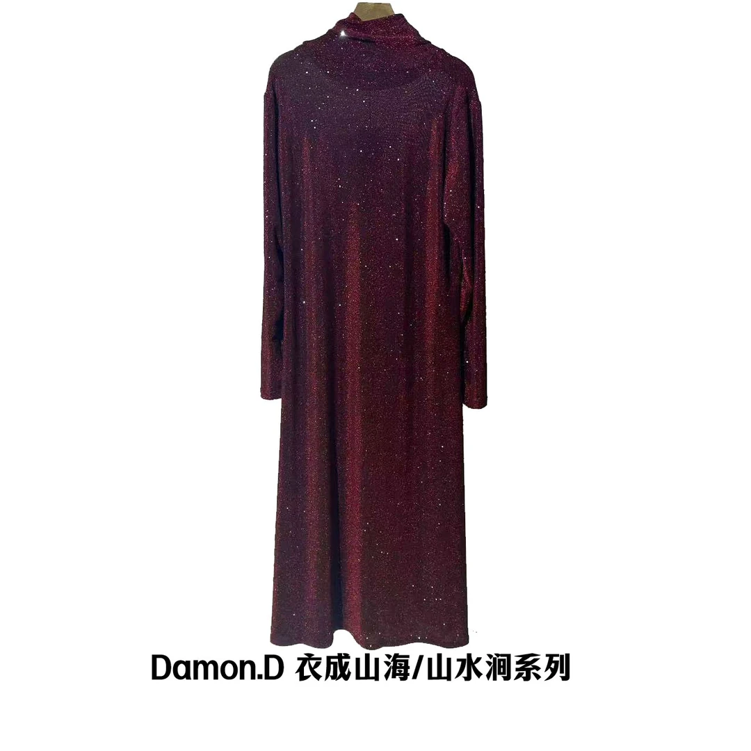 【大海轻奢】YU33348-5酒红色亮片长款高领打底衫