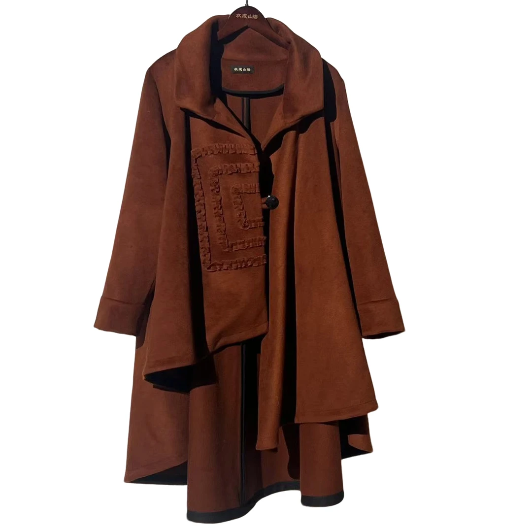 【大海轻奢】BF32690新款咖色回型花大翻领时尚中长款设计师大衣