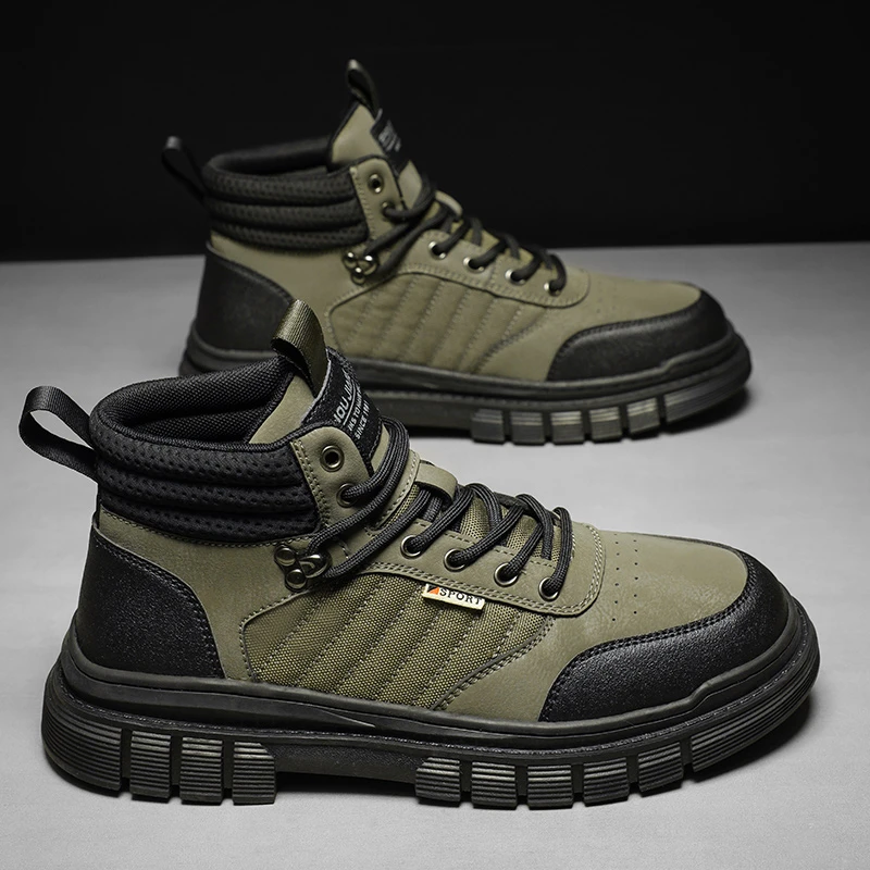 秋冬季马丁靴男款2023新款中帮加绒内增高高帮户外男士工装男鞋子