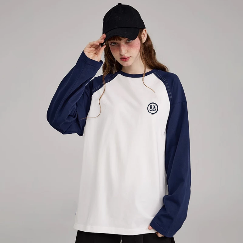 【长袖T】mbd小恶魔笑脸长袖T恤国潮纯棉宽松情侣装女内搭休闲百搭