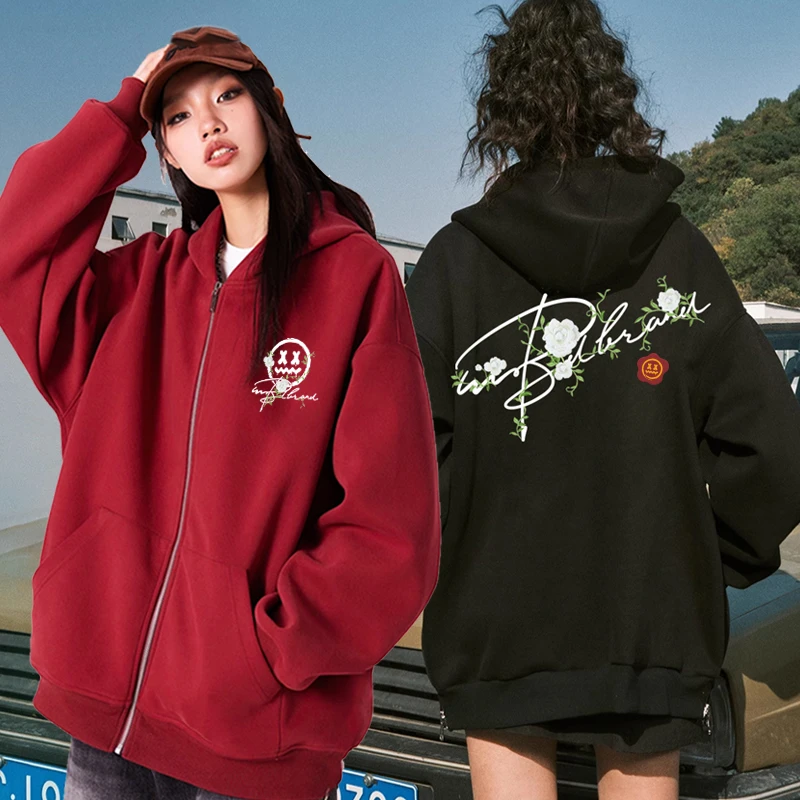 新品【刺绣款】MBD小恶魔2024秋季国潮宽松开衫外套百搭连帽卫衣女