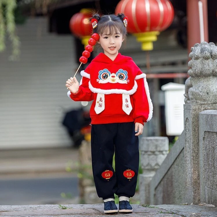 男女童冬季拜年服加绒套装2024新款唐装兄妹装中国风加厚两件套