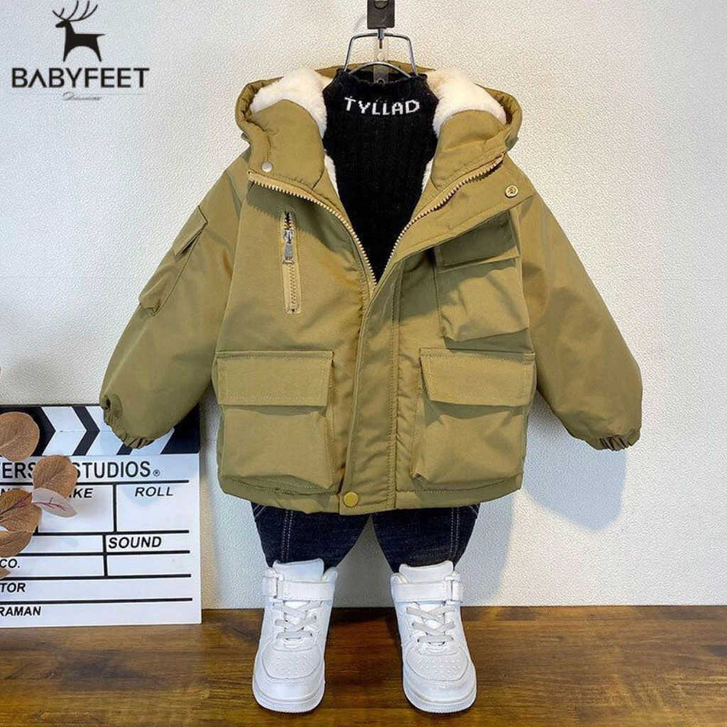 Babyfeet童装男童冬装棉衣外套2022新款儿童上衣加厚棉服加绒棉袄