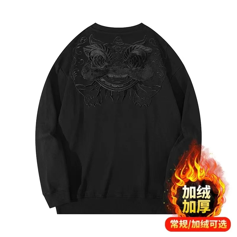 W213重磅420克中国风重工刺绣醒狮加绒卫衣男潮牌国潮上衣服秋冬