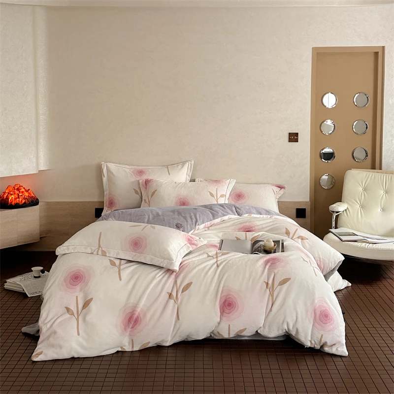 秋冬加厚保暖臻棉绒印花四件套可爱小清新双面绒单人学生宿舍套件